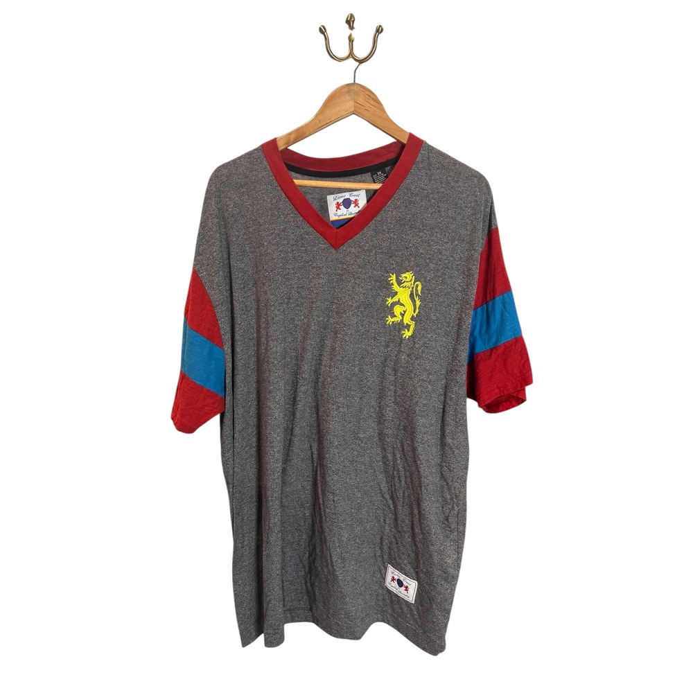 Lions Crest English Laundry V-Neck T-Shirt‎ Mens 3XL Heather Gray Red Blue